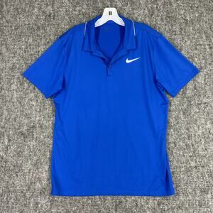 Nike Shirt Men Medium Blue Performance Tech Golf Polo Dri Fit Microfiber Stretch